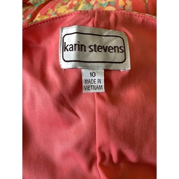 KARIN STEVENS SLEEVELESS ORANGE FLORAL RUFFLE DRESS 10 - Picture 5 of 6